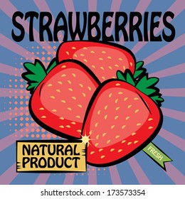 Fruit label, Strawberries, vector illustration