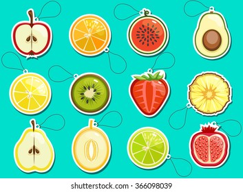 Fruit labels, bright, colorful and delicious