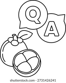 A fruit with a leaf on it is shown next to a Q and A sign. Concept of asking questions and seeking answers, as the fruit and sign are both symbols of curiosity and learning