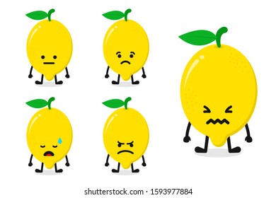Fruit lemon character vector illustration set for happy expression. Isolated from the the white background.