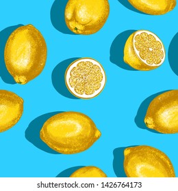 fruit lemon seamless texture, Wallpaper, background hand drawn vector illustration sketch color