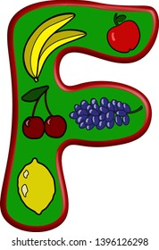 Fruit letter F for website design about summer, summer fruit sales, for children's channels, cooking. White background. Vector illustration.