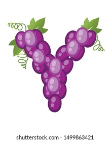 Fruit letter Y grape style cartoon fruit design flat vector illustration isolated on white background