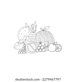 fruit line art for learning coloring. learn to draw