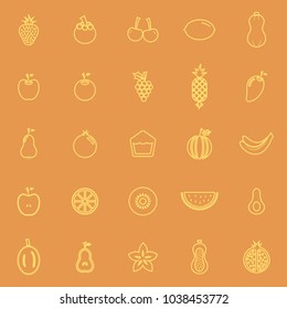 Fruit line color icons on orange background, stock vector