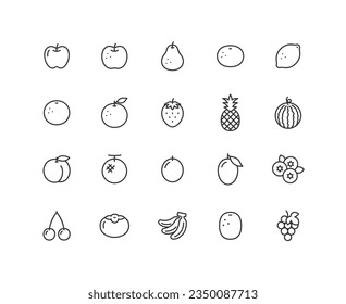 Fruit line drawing icon set.