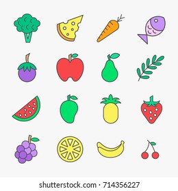 fruit - line filled - vector logo/icon illustration bundle