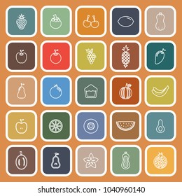 Fruit line flat icons on orange background, stock vector