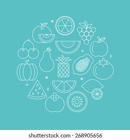 fruit line icon circle set