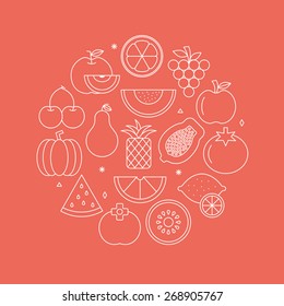 fruit line icon circle set
