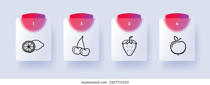 Fruit line icon. Lemon, apple, cherry, strawberry, delicacy, sucrose. Pastel color background. Vector line icon