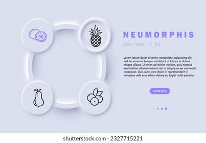 Fruit line icon. Pear, pineapple, lemon, cranberry, healthy lifestyle. Neomorphism steyle. Vector line icon