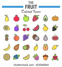Fruit line icon set, food symbols collection, vegetarian vector sketches, logo illustrations, colorful linear pictograms package isolated on white background, eps 10.