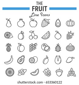 Fruit line icon set, food symbols collection, vegetarian vector sketches, logo illustrations, linear pictograms package isolated on white background, eps 10.