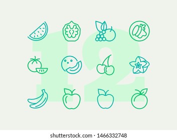 Fruit line icon set. Set of line icons on white background. Food concept. Banana, orange, apple. Vector illustration can be used for topics like fresh market, eco, vegetarian