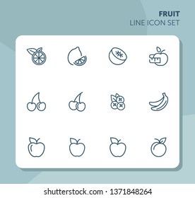 Fruit line icon set. Lemon, apple, cherry. Food concept. Can be used for topics like vegan diet, organic nutrition, health care