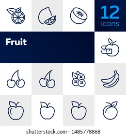 Fruit line icon set. Lemon, apple, cherry. Food concept. Can be used for topics like vegan diet, organic nutrition, health care