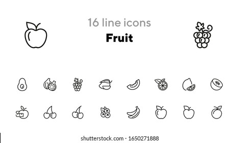 Fruit line icon set. Lemon, apple, cherry. Food concept. Can be used for topics like vegan diet, organic nutrition, health care