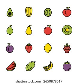 Linha de fruta ícone conjunto vetor coleção de alimentos frescos simples