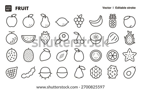 Fruit line icon set. Vector editable stroke icon.