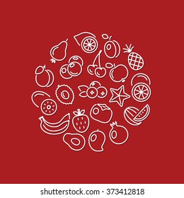 fruit line icons in circle