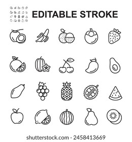 Fruit line icons. Editable stroke.
