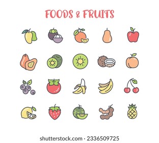 Fruit line icons set vector illustration