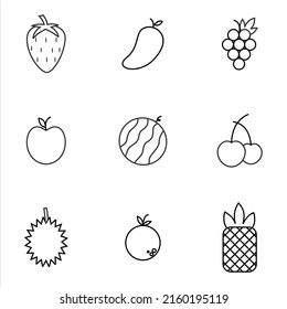 fruit line vector icon set