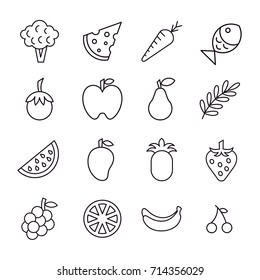 fruit - line - vector logo/icon illustration bundle