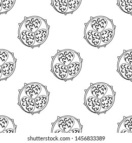 fruit line white and black pattern. Tropical fruits home textile design background