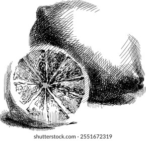 fruit, a line-drawn lemon set