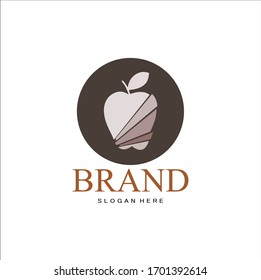 Obstlogo, Apfellogo. grauer Apfel mit Kreis, Marke und weißem Hintergrund