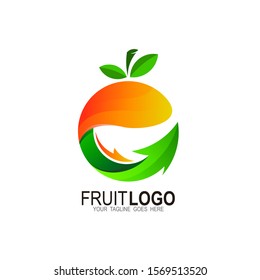 Fruit logo with arrow design, Orange fruit logo Vector illustration template 