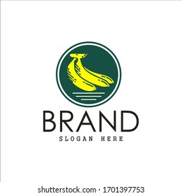 Fruit logo, banana logo. banana with circle frame, brand and white background