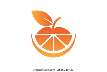 Fruit logo design vector on the white background Orange Slice with Leaf Illustration logo template