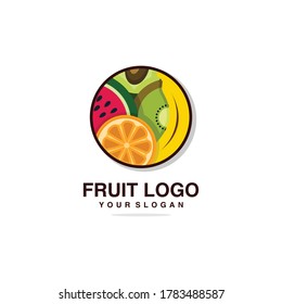 Fruit logo with fresh looking design template, banana, orange, fruit, fresh, health, brand, company, Premium Design