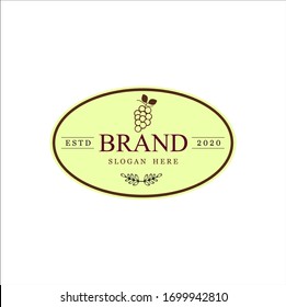Fruit logo, Grape logo, line art grape  with  brown frames, brand and white background