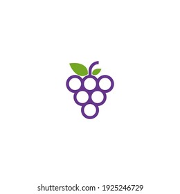 Obstlogo, Traubenlogo, violette Traube mit einem einzigen Blatt, Marke und weißer Hintergrund