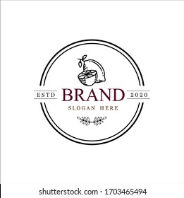  Fruit logo, lemon logo. lemon with brand, circle frame and white background