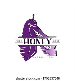  Fruit logo, papaya logo. purple papaya with initial"HONEY" and white background