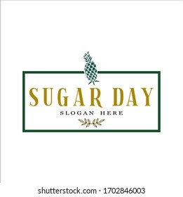  Fruit logo, pineapple logo. pineapple with frame,initial"SUGAR DAY" and white background 