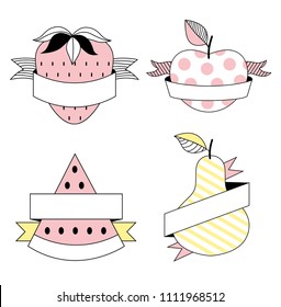 Fruit logo strawberry, watermelon, pear, apple vecctor image