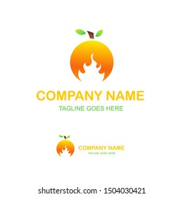 Fruit logo,vector orange with fire,fresh fruit.vector logo template
