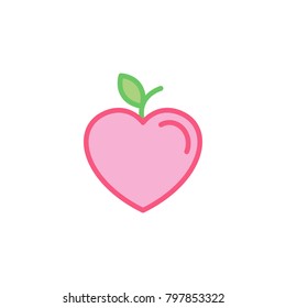 Fruit Love with stalk and leave Icon. Simple Heart Illustration Line Style Logo Template Design. 