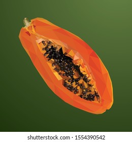 Fruit low poly vector of a Papaya in high details. With green color background. EPS 10.
