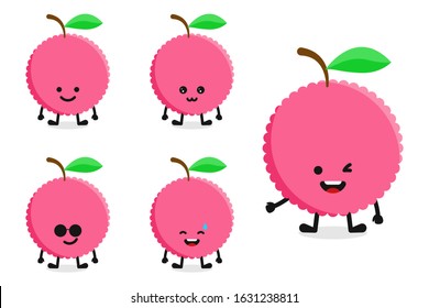 Fruit lychee  character vector illustration set for happy expression