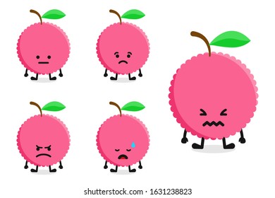 Fruit lychee  character vector illustration set for sad expression