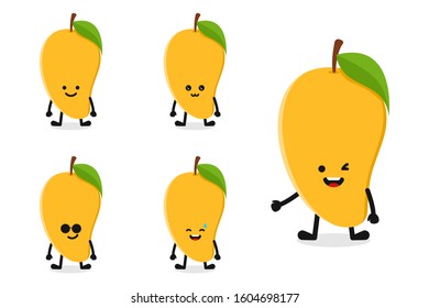 Fruit mango character vector illustration set for happy expression