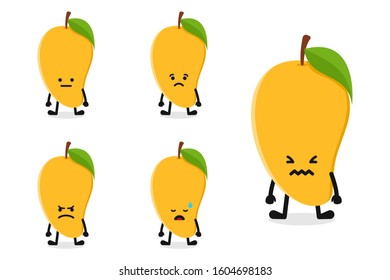 Fruit mango character vector illustration set for sad expression