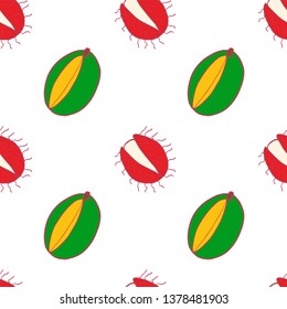 Fruit mango and rambutan seamless pattern, great design for any purposes. Hand drawn fabric texture pattern. Healthy food background. Vector flat style summer graphic. On white background.